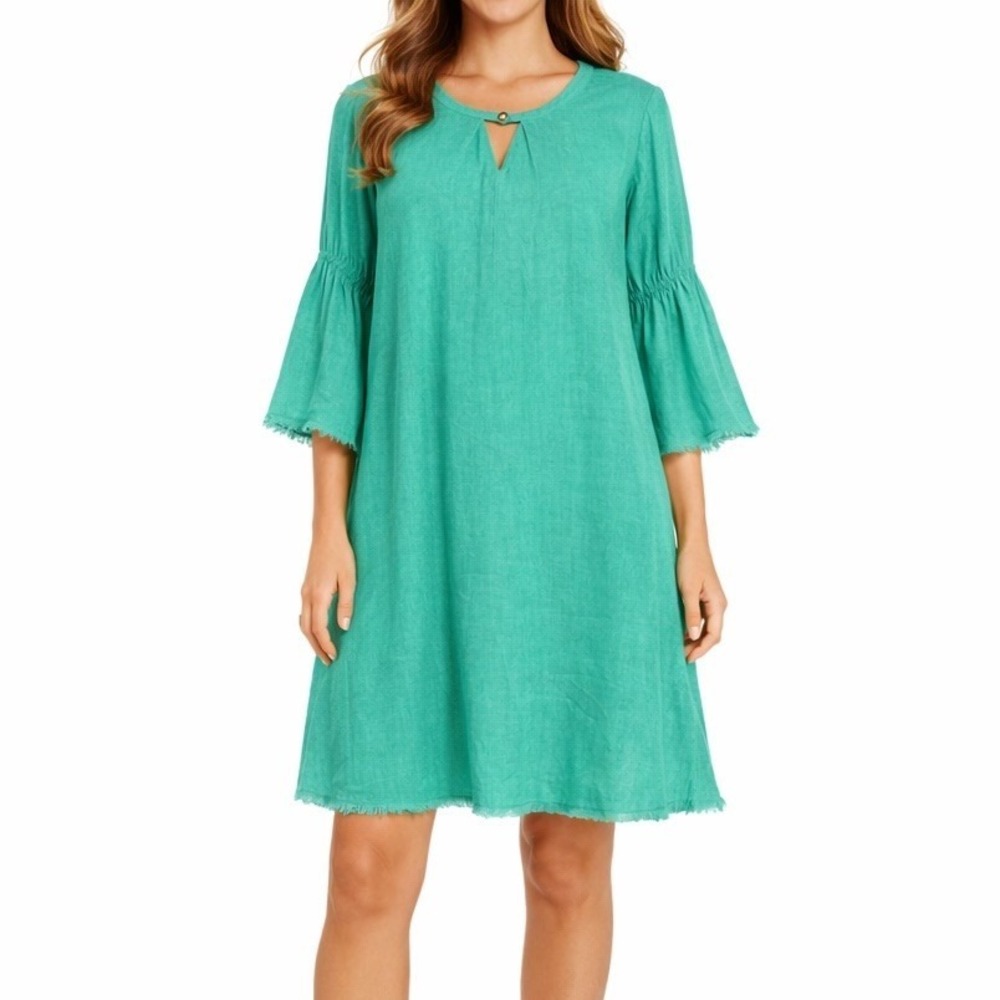 Umgee Teal Green Bell Sleeve Shift Dress